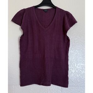 Torrid Knit Top Women's Size 2 Burgundy V Neck Short Sleeve Textured Office